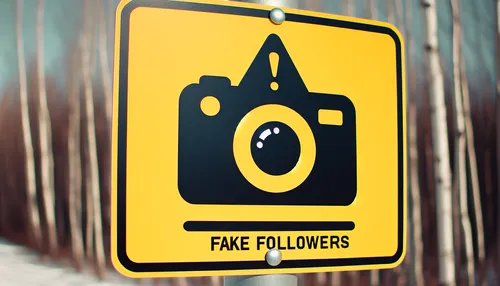 A caution sign with Instagram logo warning against fake followers