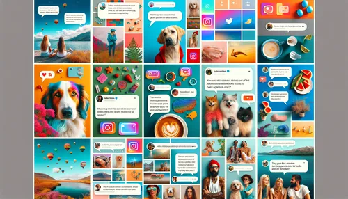 A collage of Instagram posts with vibrant engaging content, effective hashtags, and a community of people interacting with comments and emojis.