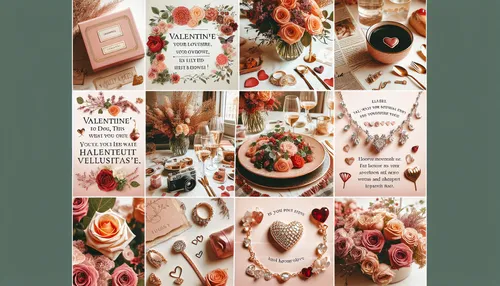 A collage of Valentine's Day themed images with text overlays suitable for Instagram captions and a diverse mix of businesses including restaurants, flower shops, and jewelry stores.