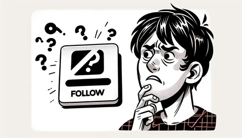 an illustration showing a puzzled person looking at the Instagram 'Follow' button with a prohibited sign