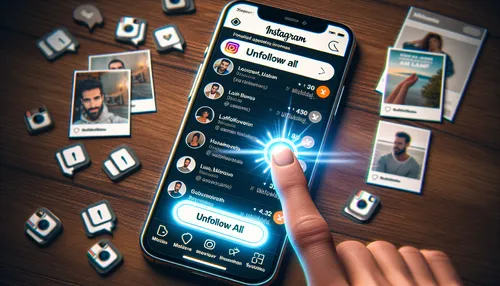 An image displaying the Instagram app interface with a feature for bulk unfollowing accounts