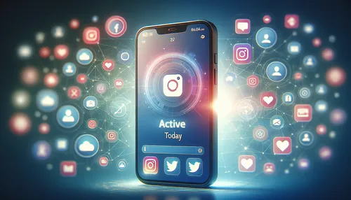 Instagram interface showing 'Active Today' status indicator with a smartphone and social media icons in the background