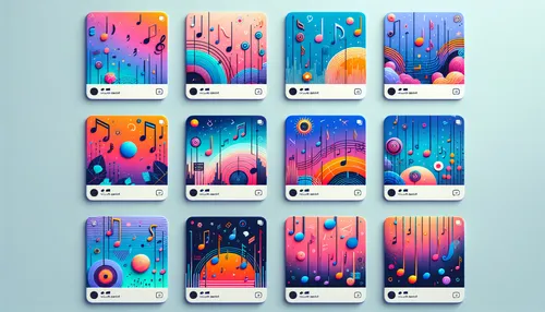 Instagram stories with music notes and colorful backgrounds