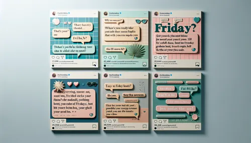 Instagram-themed graphics with text bubbles highlighting phrases suitable for Friday captions.