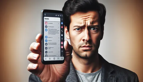 Modern smartphone displaying the new Instagram Notes feature with perplexed user