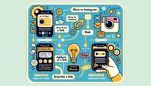 Sharing a link on Instagram, infographic showing steps for posting links on Instagram Stories and Posts, digital illustration