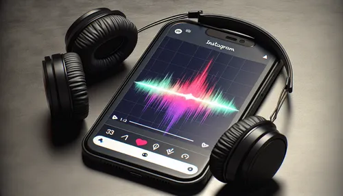 Trending audio wave on Instagram interface with mobile device and headphones